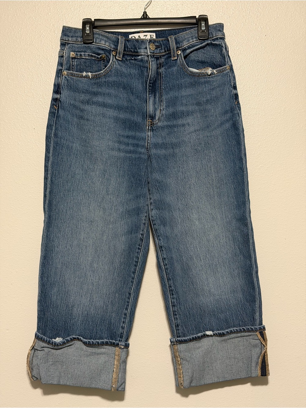 DAZE Mid Blue Cropped Ankle Jeans - Rolled Cuff